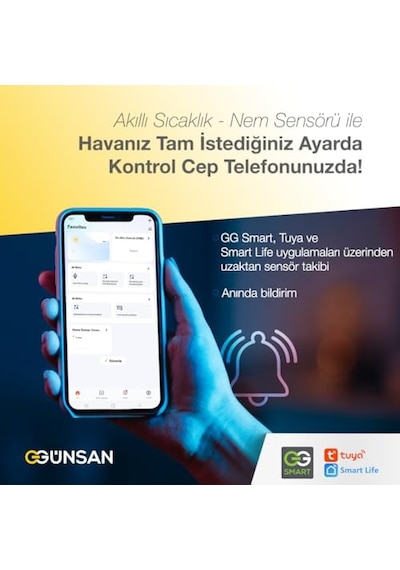 Günsan Akıllı Wifi Sıcaklık &amp Nem Sensörü Tuya &amp Smart Life Uyumlu