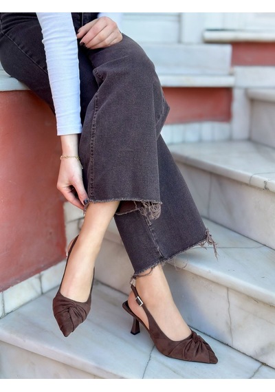 Ervanın Butiği Kahve Süet Bow Fiyonk Detay Kadın Stiletto-6090