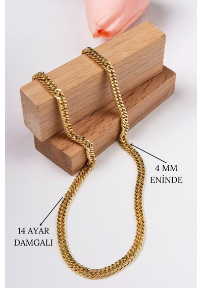14 Ayar Altın Altın Zincir 4 Mm 50 Cm Kalemli Kartiyer Gurmet Zincir Kadın Kolye Lkznc1083
