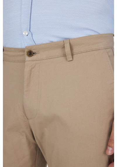 İmza Bej Armürlü Yan Cep Düz Paça Slim Fit Pamuklu Casual Chino Pantolon 1003250120 Bej