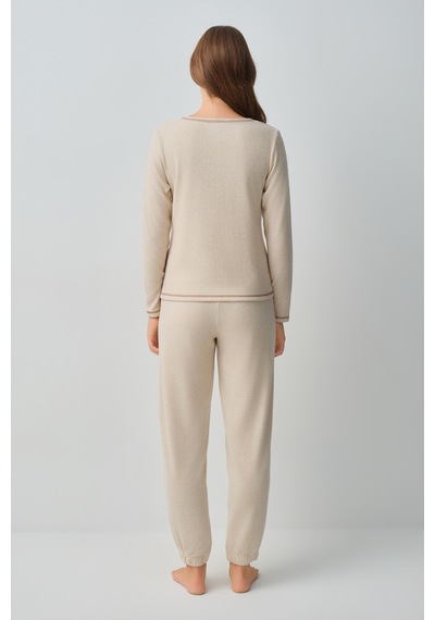 Suwen Comfort V Yaka Pijama Takımı Wsh105100931563 Krem Melanj