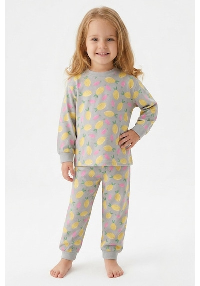 Modanıno %100 Pamuk Ve Baskılı Kız Çocuk Pijama Takımı 9-36 Ay 12741ıs Gri