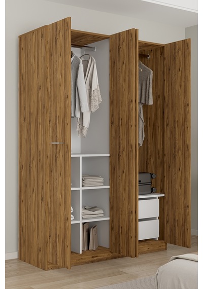 Aeka Ae-3190 Burç 4 Kapaklı Çok Bölmeli Askılı Raflı Ve Çekmeceli 210x140x53cm Gardırop Çam - Çam Aeka Ae-3190 Burç 4 Kapaklı Çok Bölmeli Askılı Raflı Ve Çekmeceli 210x140x53cm Gardırop Çam - Çam