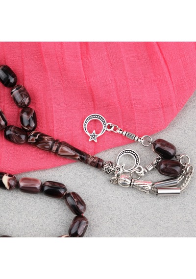 Sıkma Kehribar Kapsül Kesim Alpaka Püsküllü 7x11mm Tesbih 97156795