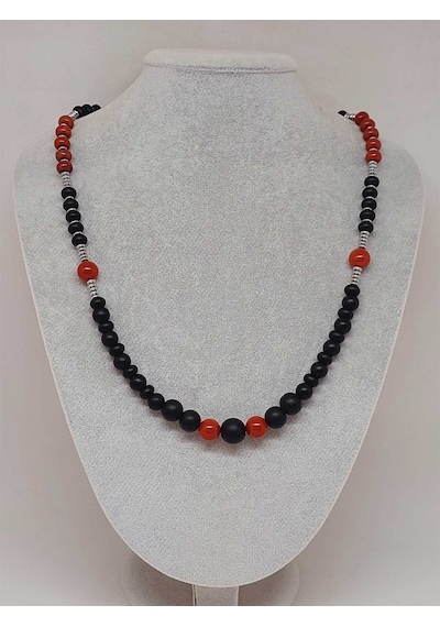 Kırmızı Jasper Taşı & Oniks Taşı Tasarım Unisex Kolye 54416