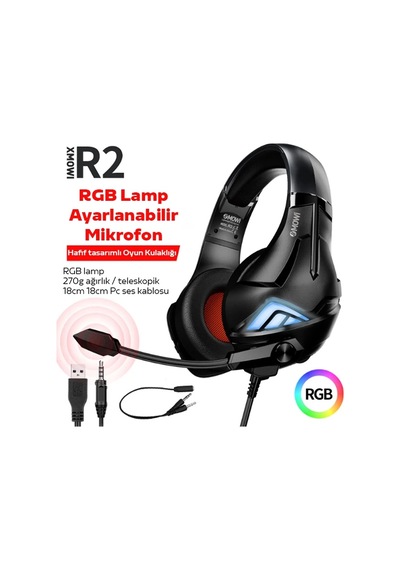 Xmowi R2 Gaming Mikrofonlu Rgb Oyuncu Kulaklılığı Gurultu Engelleyici Kulaklik- 5775 Belirtilmemiş