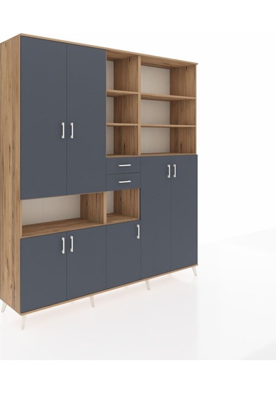 Hyperion Dolap 17 Raflı 2 Çekmeceli 7 Kapaklı 220x44x243 Çam-antrasit/antrasit Antrasıt/antrasıt