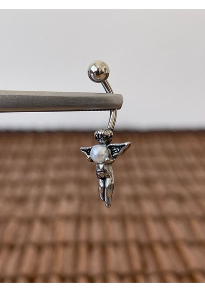 316 L Cerrahi Çelik Anti Alerjik 10 Mm İncili Melek Model Göbek Piercingi Melek Model Piercing Bakır