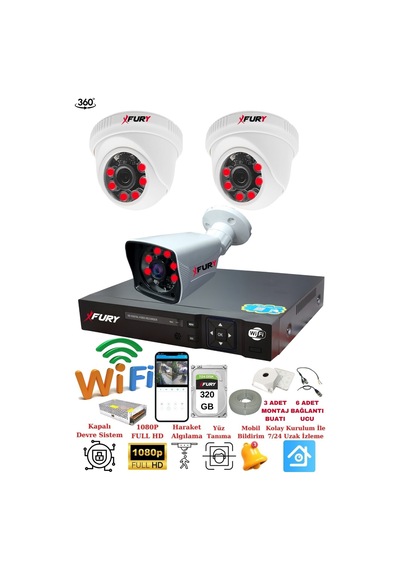Fury 2 İç 1 Dış Kameralı 5mp Lens 2mp Görüntü Gece Görüşlü Full Hd Güvenlik Kamerası 14125525 320gb