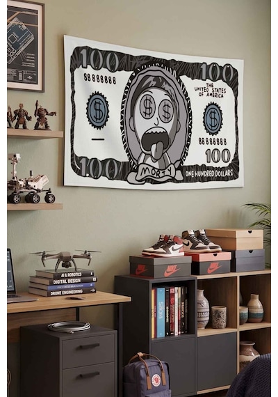 Rick And Morty Dolar Para Temalı Dekoratif Duvar Örtüsü Duvar Halısı Beyaz