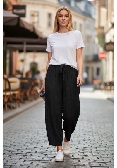 Eren Style Kadın Geniş Paça Pantolon Siyah
