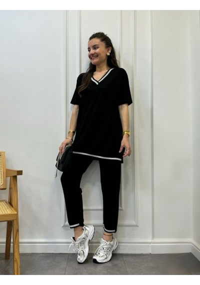 Leyla Sanat Sanata Yeni Bir Bakış Açısı Kadın Kısa Kollu V Yakalı Iki Iplik Bluz Ve Pantolon Ikili Takım Siyah Leyla Sanat Sanata Yeni Bir Bakış Açısı Kadın Kısa Kollu V Yakalı Iki Iplik Bluz Ve Pantolon Ikili Takım Siyah