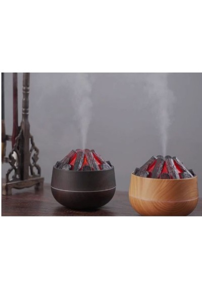 2 Adet Şömine Tasarımlı Usb Lı Led Aydınlatmalı Hava Nemlendirici,aromaterapik Hava Difüzörü,buhurdanlık,,sis Spreyli Gece Lambası, 300 Ml 10x10x10,3cm Kahverengi