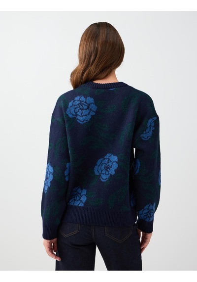 Jimmy Key Lacivert Floral Desenli Yuvarlak Yaka Triko Kazak 6ww138264494