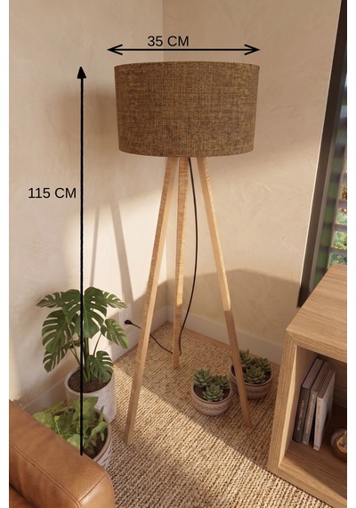 3 Ayaklı Tripod Lambader Kahve Kumaş Başlık Diğer