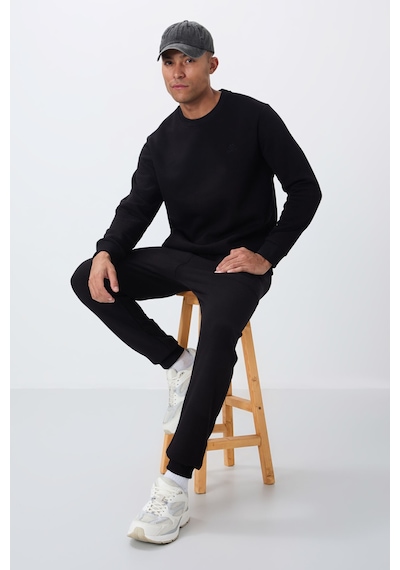 Tommy Life Siyah Pamuklu Kalın İçi Tüylü Yumuşak Dokulu Comfort Fit Nakışlı Erkek Eşofman Takım -85265 Siyah