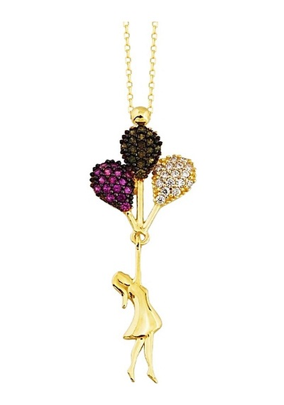 Baloncu Kız Altın Kolye 14K Gold Zirconia