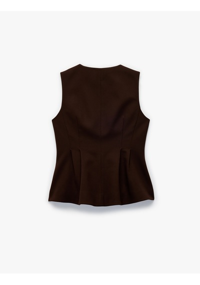 Koton Koton X Sibil Çetinkaya - Düğmeli V Yaka Peplum Blazer Yelek Kahverengi 6wak20027pw Kahve