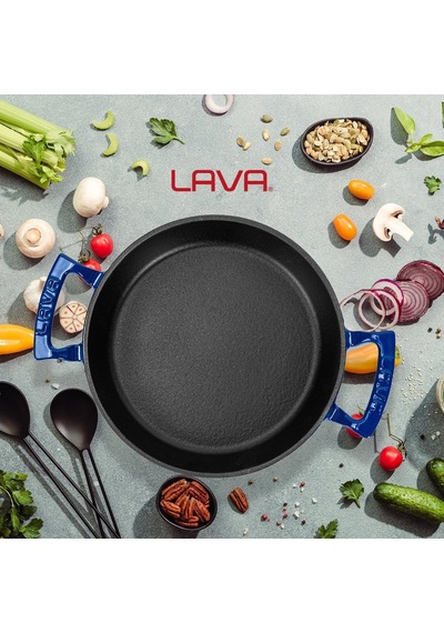 Lava Döküm Yuvarlak Sahan Döküm Demir Yekpare Çift Kulplu Çap Ø 20cm. Mavi Diğer