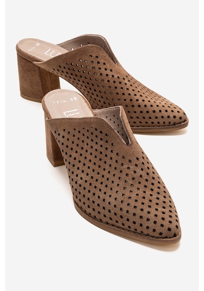 Luvishoes Toen Toprak Süet Hakiki Deri Kadın Kalın Topuklu Terlik