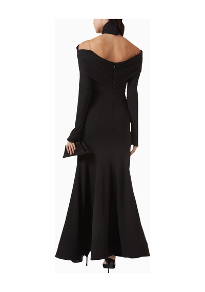 Ac By Aanchal Chanda Embellished High - Neck Yüksek Yaka Taş Işlemeli Maxi Kadın Elbise Siyah