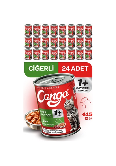 Cango Yetişkin Yaş Kedi Maması Ciğerli 415gr 24lü