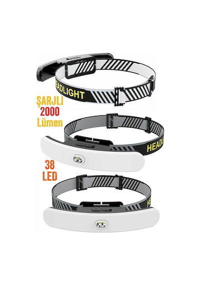 Pro Usb Şarjlı Kafa Lambası 2000 Lümen 38 Led Geniş Açı Kamp Lambası Avcı Balıkçı Kafa Feneri 5401 Siyah