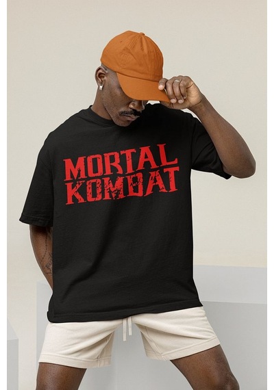 Ejderha Mortal Kombat Baskılı Unisex Oversize Anime Tişört Siyah