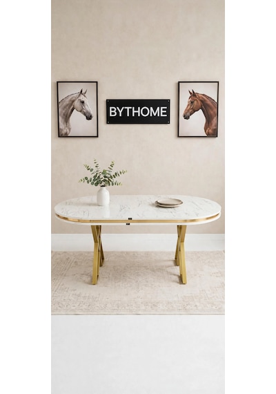 Lak Panel Marmol Gold Pvc Li Sabit Yemek Masası, Mutfak Masası, Salon Masası Beyaz - Gold Lak Panel Marmol Gold Pvc Li Sabit Yemek Masası, Mutfak Masası, Salon Masası Beyaz - Gold