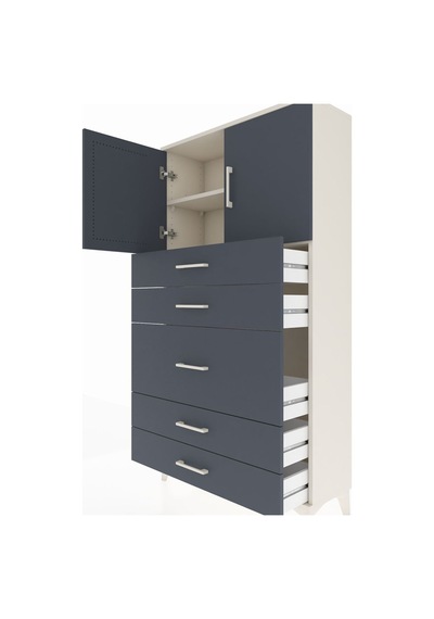 Arges Dolap 2 Raflı 5 Çekmeceli 2 Kapaklı 88x30x163 Aytaşı-antrasit Aytası