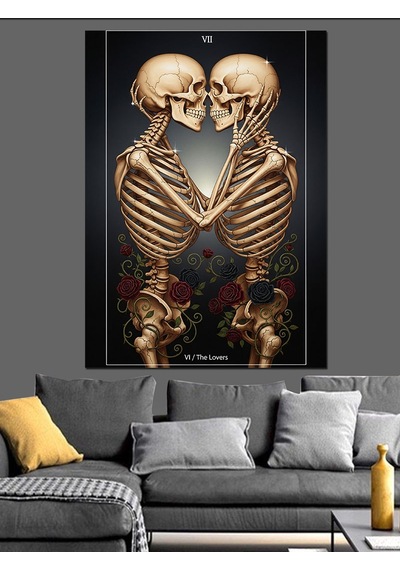 Ahşap Tablo Öpüşen İskeletler Aşk Sonsuz Obje Tabloları