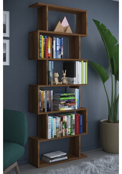 Dekorfim DF07101BR 6 Raflı Tek Modül Zigzag Kitaplık Çalışma Odası Ofis Kitaplık