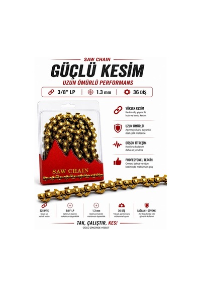Algaride Rapc Motorlu Testere Zinciri 3/8 36 Diş Gold Zincir Kesik Kutulu Yedek Zincir