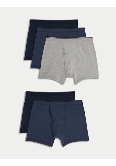 Marks & Spencer Saf Pamuklu 5'li Cool & Fresh Trunk Seti T14004843f Mavi Mix