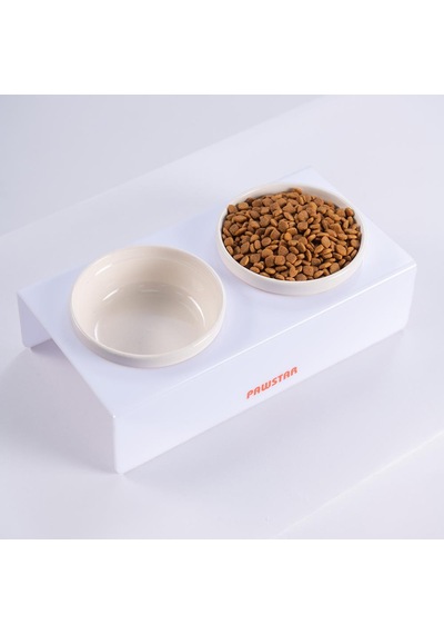 Beyaz İkili Seramik-pleksi Mama Ve Su Kabı-kedi Köpek Mama Su Kabı