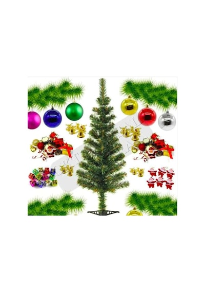 Yılbaşı Çam Ağacı Seti Süsler Ve Led Pilli Işıklı 120 CM