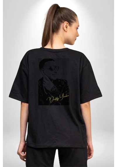 Daddy Yankee Müzik Star Pamuklu Unisex Oversize Sırt Dijital Baskılı Siyah T-shirt Siyah