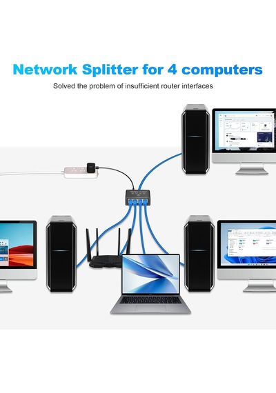 Gigabit Ethernet Splitter Lan Switch 4 Port, Tip C Güç Kablosu, 1000mbps Rj45 Ağ Dağıtıcı, Bilgisayar, Laptop, Router, Tv Kutusu İçin