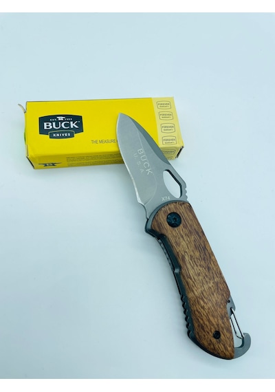 Buck Marka Ahşapkasa X74 MiniKamp Çakı //15cm Gri - Kahverengi