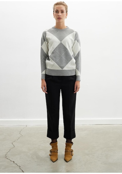 Styleboom X Peraluna Oxford Pullover Bisiklet Yaka Baklava Desen Kadın Triko Kazak - Gri Melanj-gri Melanj Gri Melanj