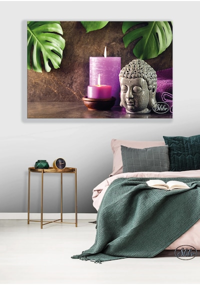 Tekli Yatay Kanvas Tablo Renkli Mumlar Ve Buda Fengshui Spa Dekoratif Kanvas Duvar Tablosu