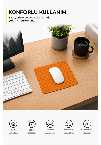 Turuncu Renkli Kalpli Desenli Ergonomik Mouse Pad, Kaymaz Yüzey İle Ev Ve Ofis Kullanımı İçin İdeal