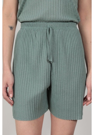 Giysa Çağla İp Askılı Şortlu Kaşkorse Kadın Pijama Takımı Pamuk Karışımlı Kumaş - 6015 Çağla