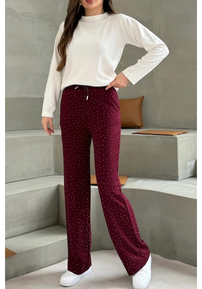 Bbbutikbasic Taşlı Modal Pantolon M4737 Bordo