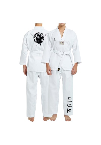 Dizispor Top Glory Fitilli Beyaz Yaka Baskılı A20 Taekwondo Elbisesi Dobok Beyaz