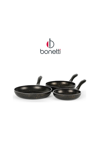 Bonetti Premium 3'lü Granit Tava Seti Yanmaz Yapışmaz Çizilmez Siyah-gold 20-24-28 Cm Siyah