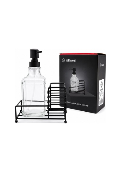 Barotti Dmr-9779 Sıvı Sabunluk Seti 500ml Cam Şişe Siyah Pompa Siyah Metal Stand Diğer