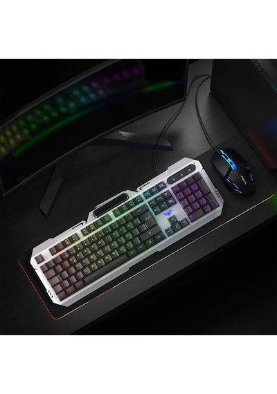 Aula F2023 Gaming Türkçe Q Rainbow Membran 2400dpl Oyuncu Klavye Mouse Set Optik