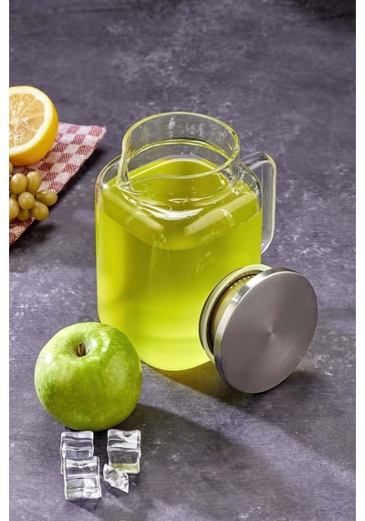 Tr 1100 Ml Borosilikat Cam Sürahi, Paslanmaz Çelik Kapaklı, Metalik Ckr3404