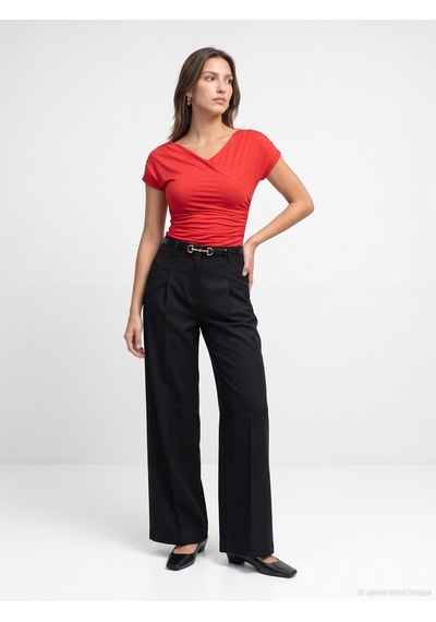 Dilvin 33157 Bra-free Drapeli V Yaka Top Kırmızı